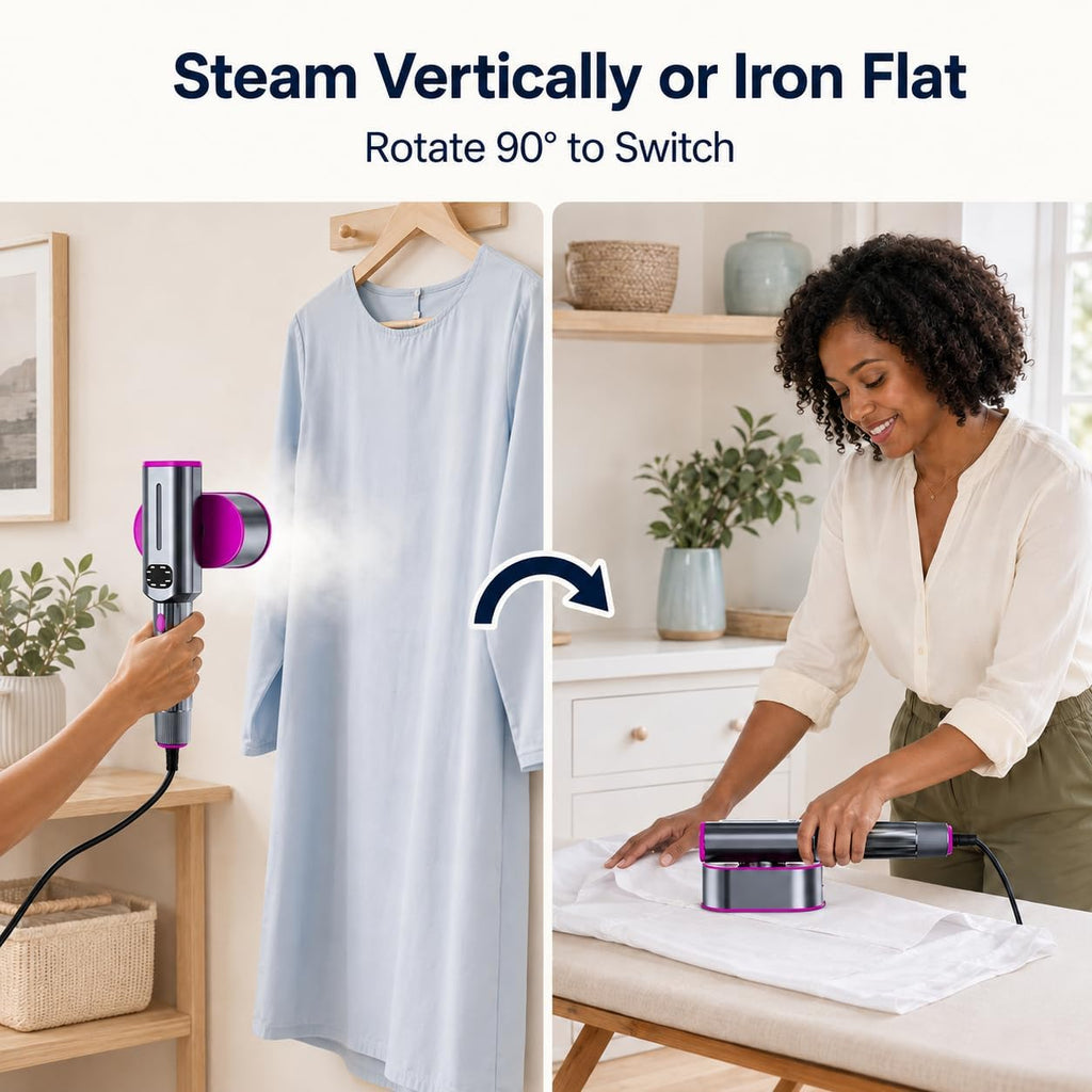 NSYNSY 2-in-1 Clothes Steamer and Iron, 1200W, 7 Modes, Rotating Head