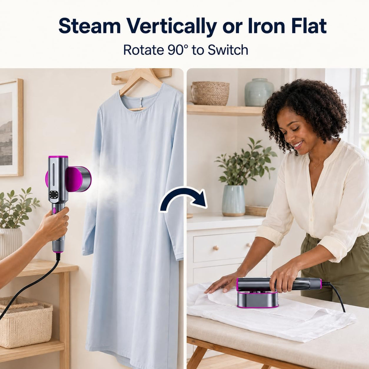 NSYNSY 2-in-1 Clothes Steamer and Iron, 1200W, 7 Modes, Rotating Head
