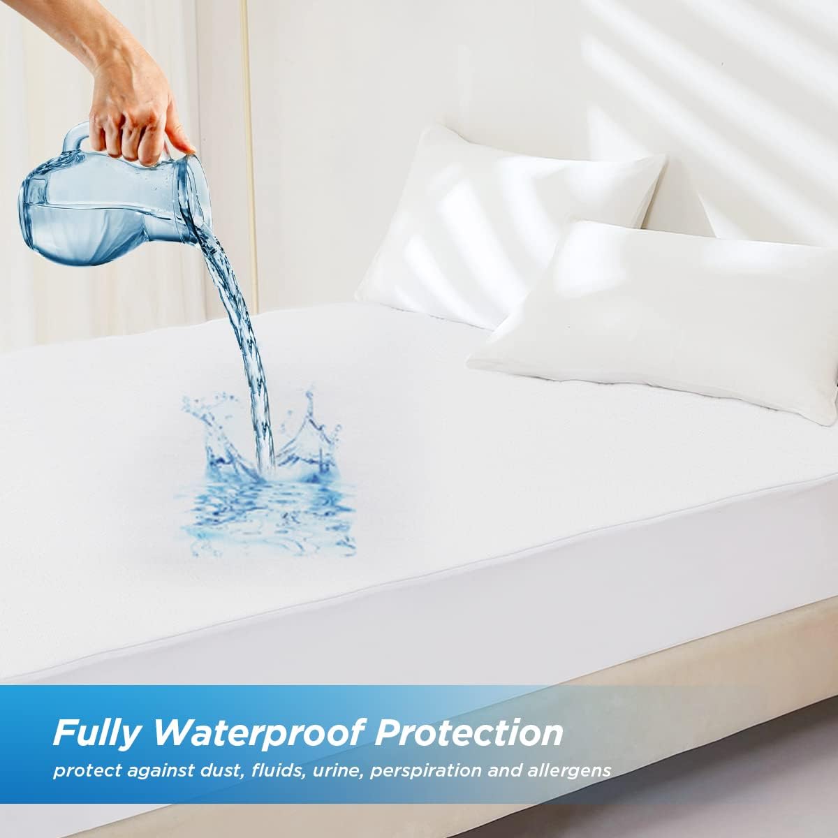 Waterproof Mattress Protector Twin Size, Terry Cotton Fitted Sheet Style with Deep Pocket 18" – Breathable TPU Cooling Cover, 39"x75"