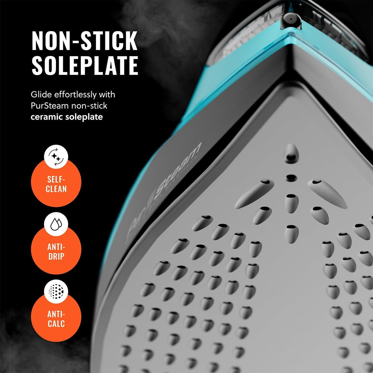 PurSteam SteamTech Steam Iron with LED Display, Ceramic Soleplate, 1750W