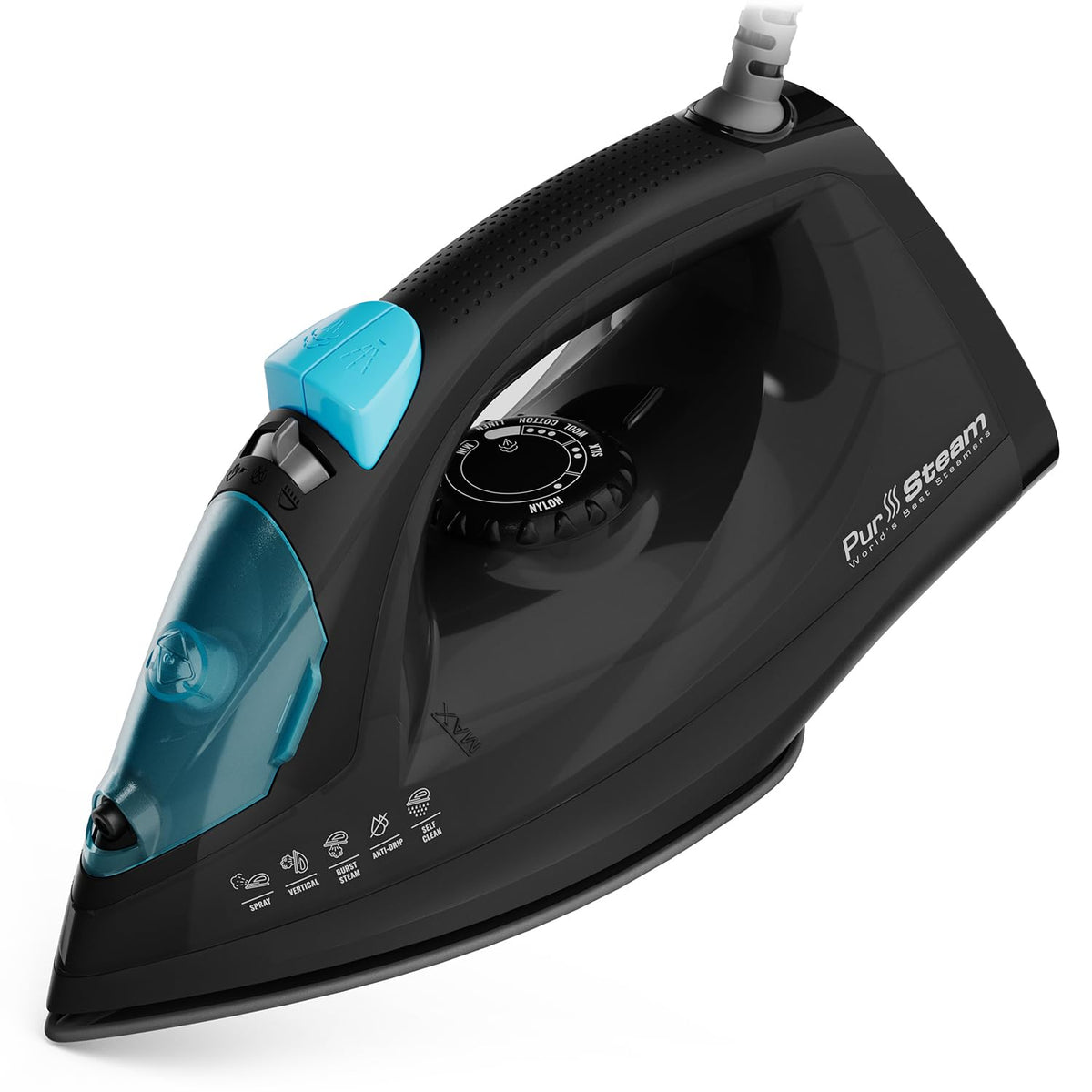 PurSteam SteamTech Steam Iron with LED Display, Ceramic Soleplate, 1750W
