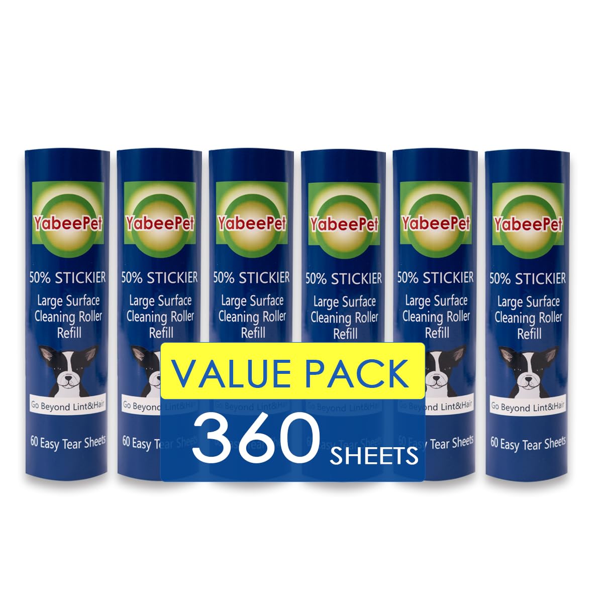 8 inch Large Surface Roller Refill for Scotch-Brite 50% Stickier Lint Roller, Works Great On Pet Hair (60 Sheets per Roll, 4 Pack)