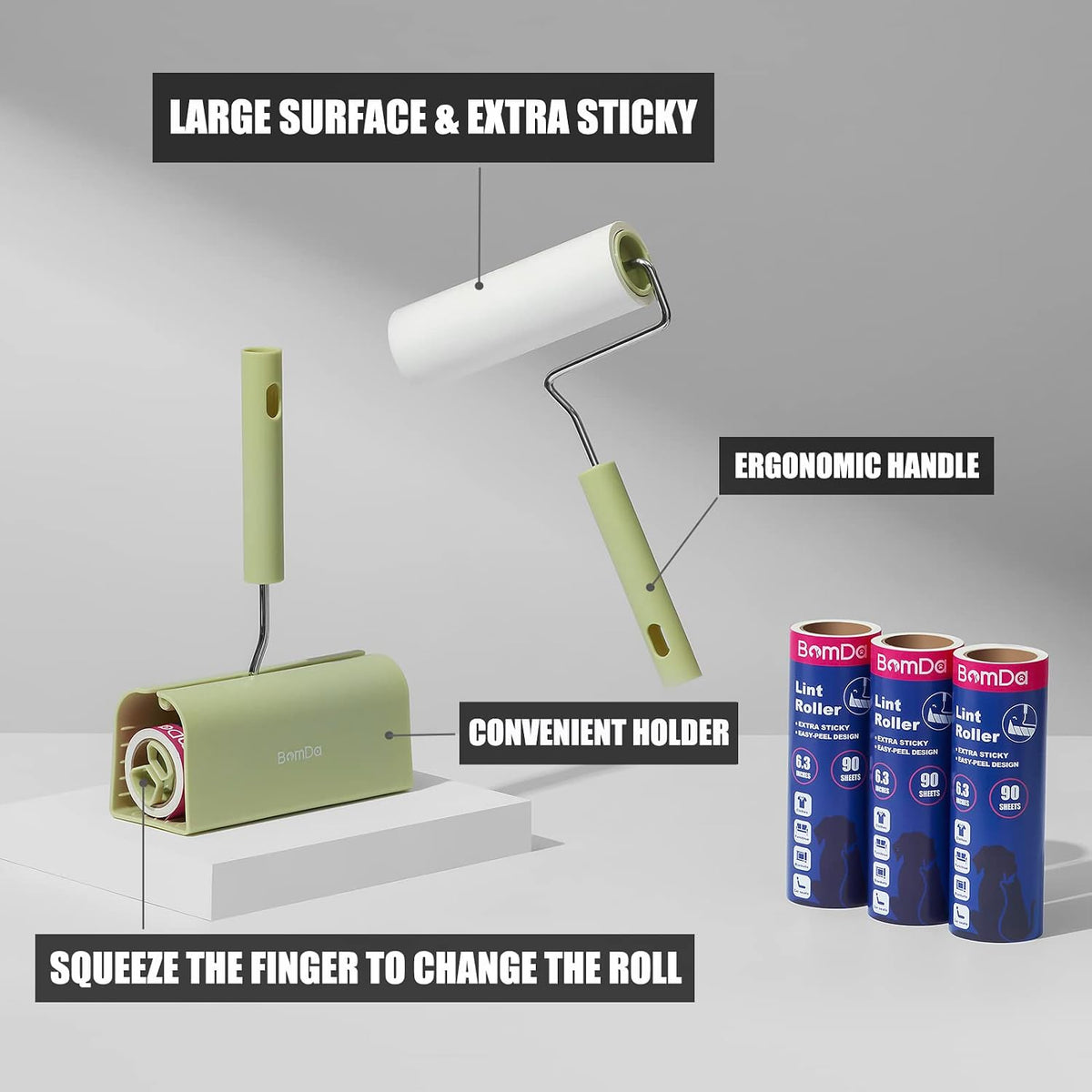 Extra Sticky Large Surface Lint Roller, 6.3''Wide Roller for Pet Hair