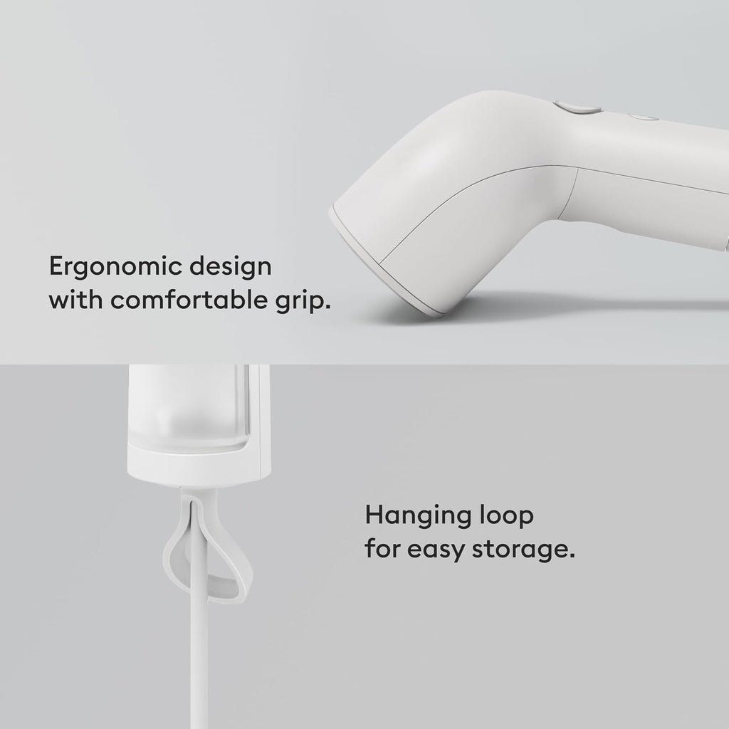 Steamery Handheld Clothes Steamer Cirrus Core, 1350W, Steam Output 0.74 oz/min, Heat up in 15 Seconds, Dry Steam Technology, Hanging Loop, Visible Water Tank, Portable, Scandinavian Design (White)