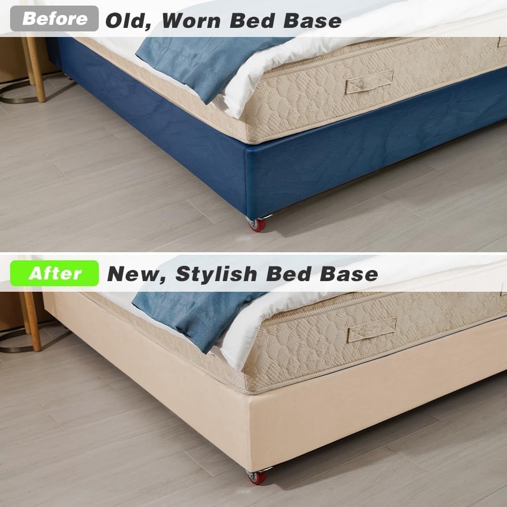 Velvet Bed Frame Cover, Bed Base Wrap Cover, Alternative to Traditional Valance Bed Sheet Skirt Cover, Fully Elastic Around The Base of Your Bed, Easy to Install(Camel, Queen Bed Width:59-63")