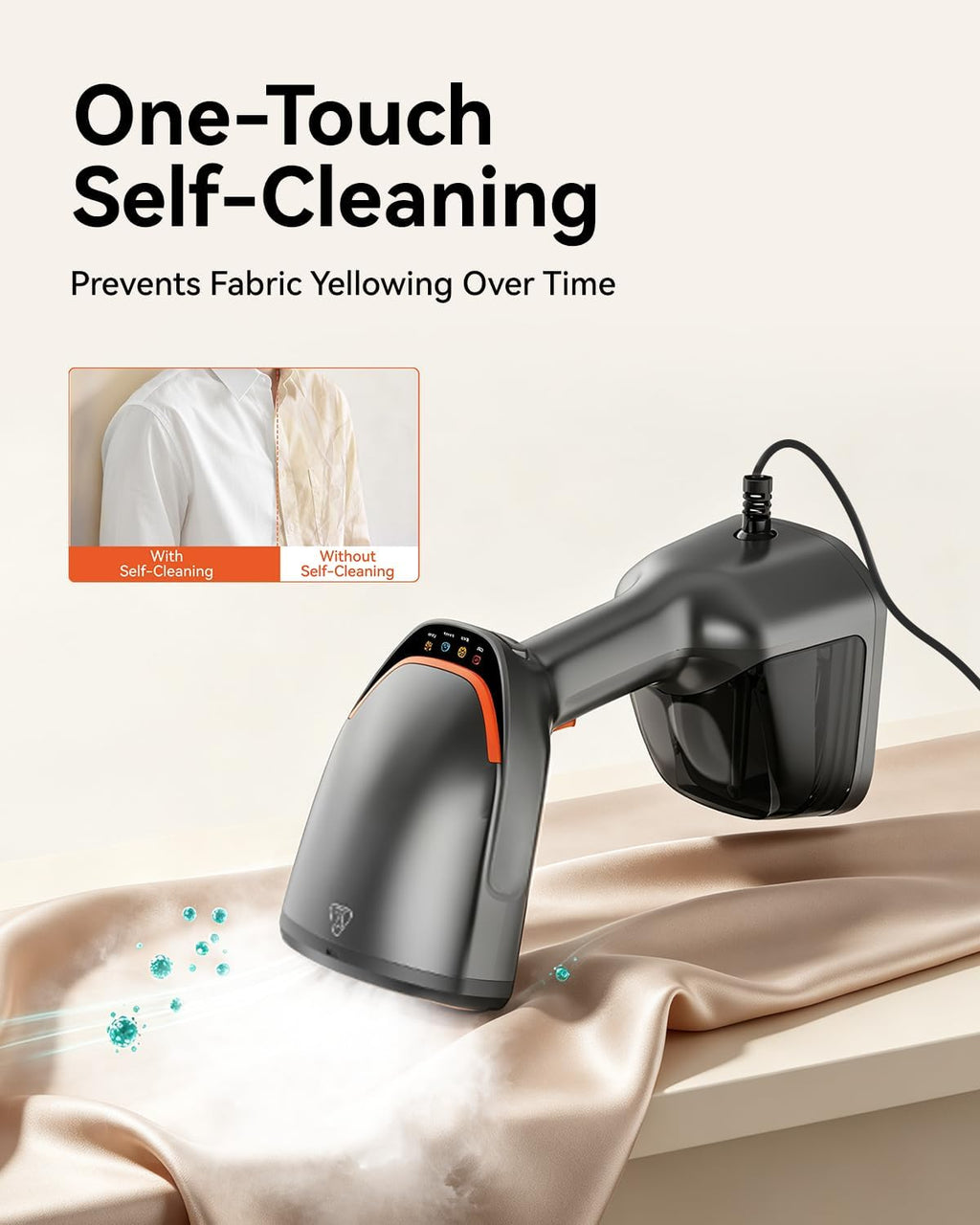 Handheld Steamer for Clothes, 1800W Portable Garment Steamer with 30s Fast Heat, 4 Fabric Modes for Silk/Wool/Cotton/Linen, 255ml Detachable Tank, Wrinkle Remover Iron Press with Lint Brush