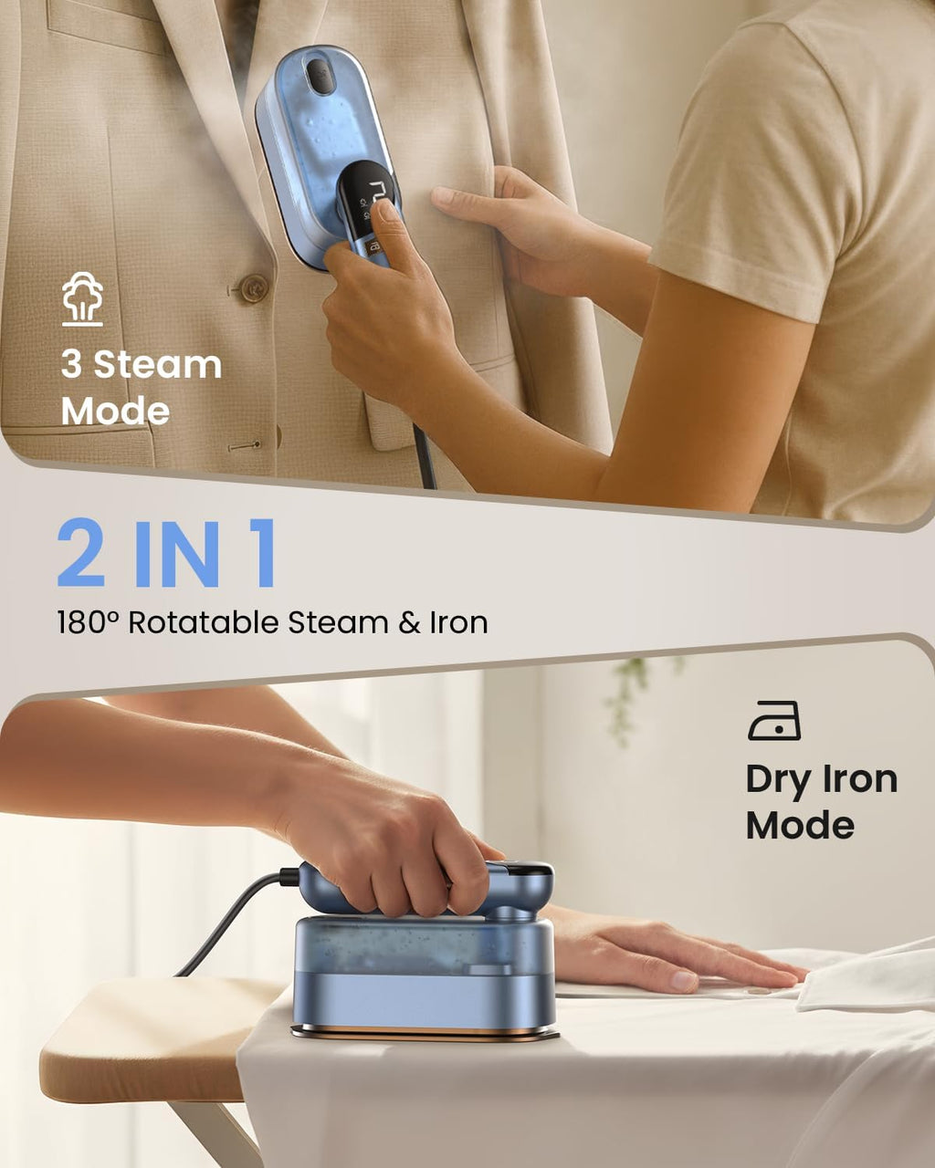 LOXP 2-in-1 Steamer Iron for Clothes, 1000W, 9s Fast Heat-Up, 120V
