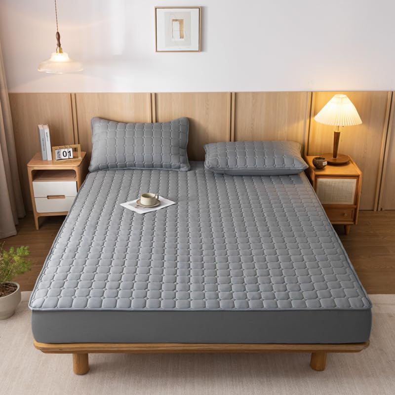 Nonslip Fitted Sheet Style Mattress Protection Against The Dust and Dirt Waterproof Backing Cover Bed Pad with Soft & Breathable Texture for a Hotel Quality Comfortable Sleep (Blue,Queen)