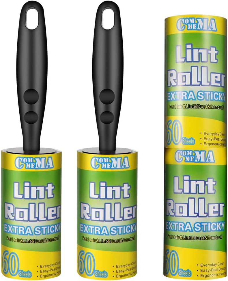 COMMEMA Lint Rollers for Pet Hair Extra Sticky, Pet Hair Remover Set Brush for Dog & Cat Hair Removal, Clothes, Furniture, 2 Handles with 4 Refills, 240 Total Sheets