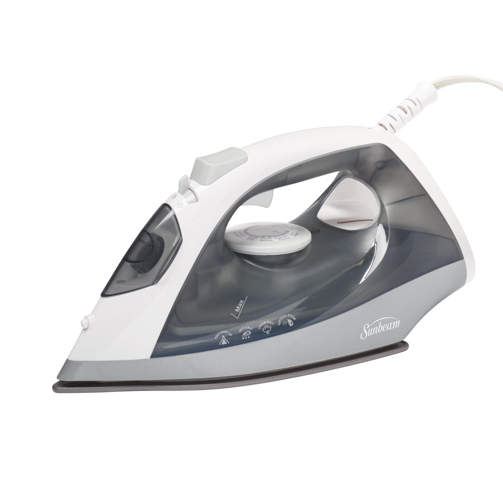 Sunbeam Classic Steam Iron, 1200 Watt, Mid-size Anti-Drip Nonstick Soleplate, Horizontal or Vertical Shot of Steam with 8' 360-Degree Swivel Cord and 3-Way Auto Shut-Off, White