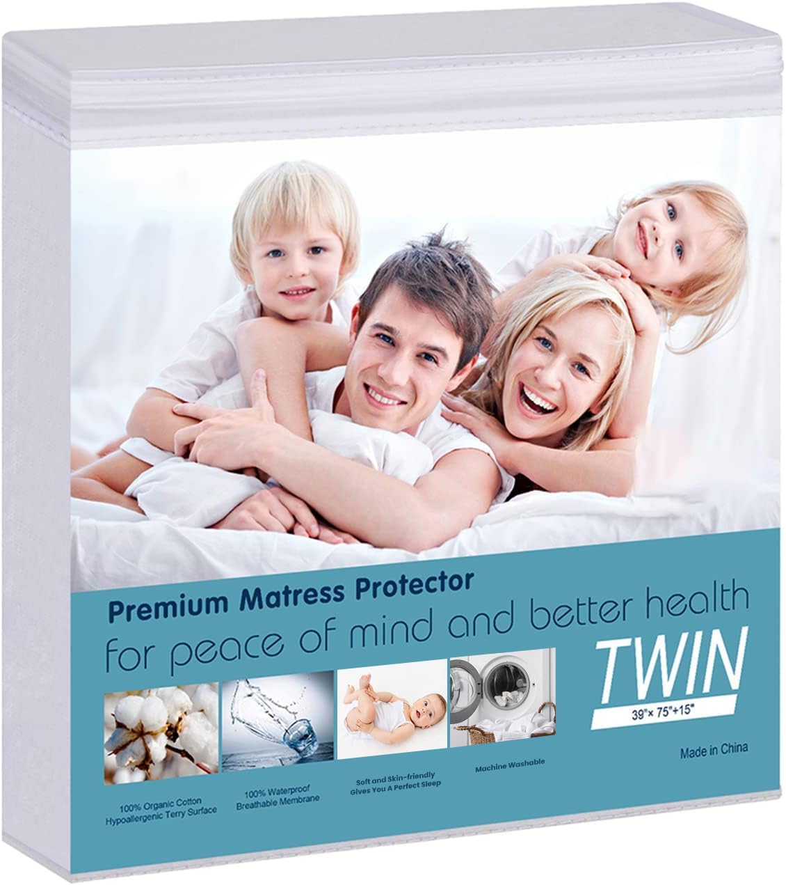 Waterproof Mattress Protector Twin Size, Terry Cotton Fitted Sheet Style with Deep Pocket 18" – Breathable TPU Cooling Cover, 39"x75"