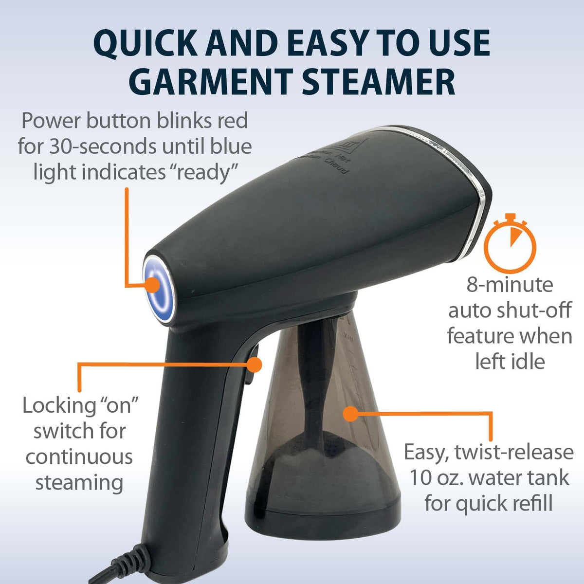 Voyager Cloud Handheld Clothes Steamer, 1650W, Matte Black