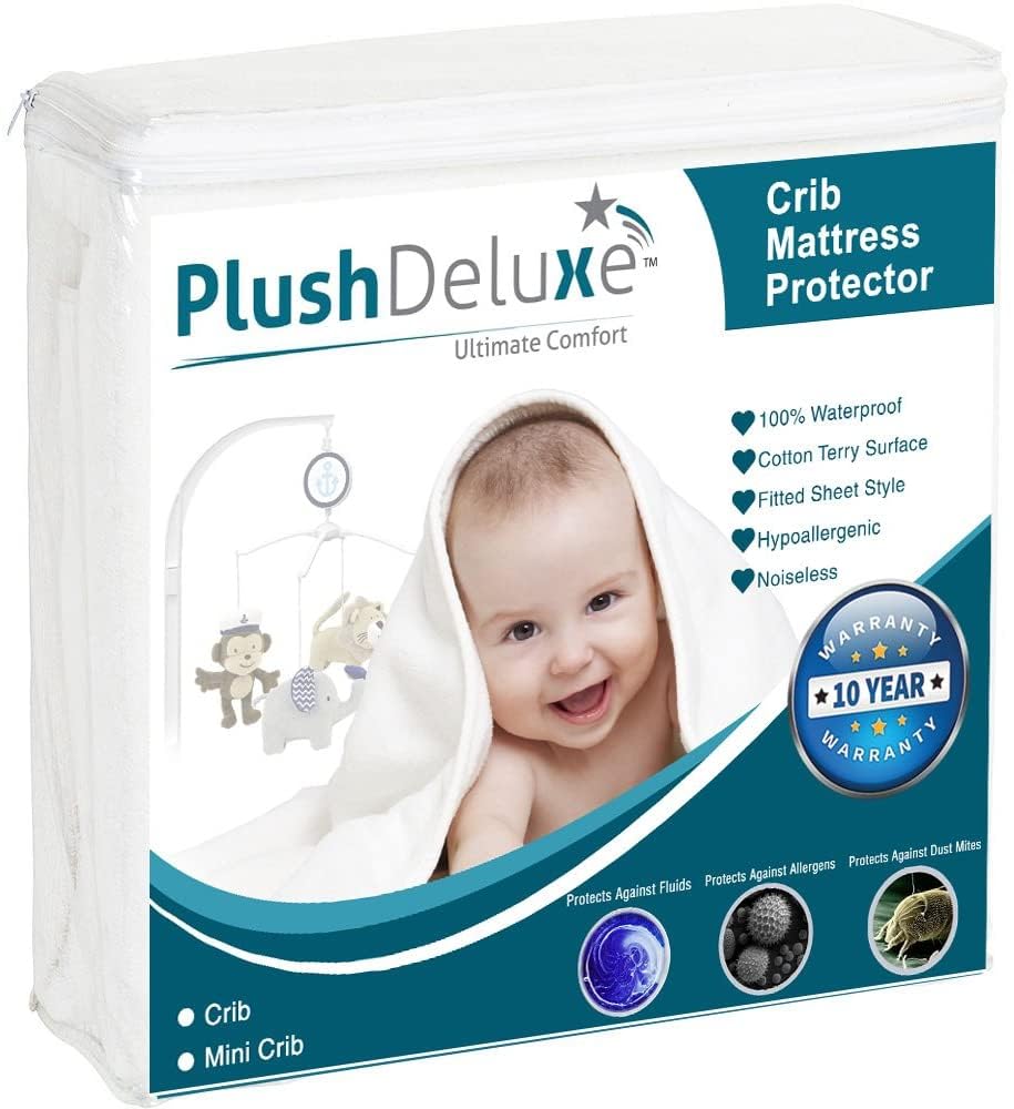 PlushDeluxe Waterproof Queen Mattress Protector, Terry Cotton