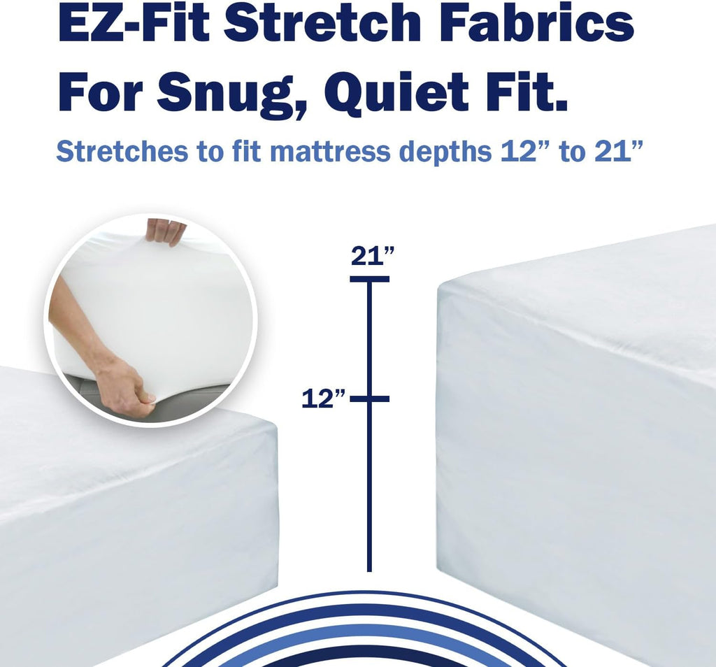 CleanRest Waterproof Mattress Fitted Sheet Protector, Ultimate Defense Against Spills and Wear, MicronOne Allergen Barrier, Breathable, Chemical-Free, Fits Mattress Depths 12" to 21" (Twin)