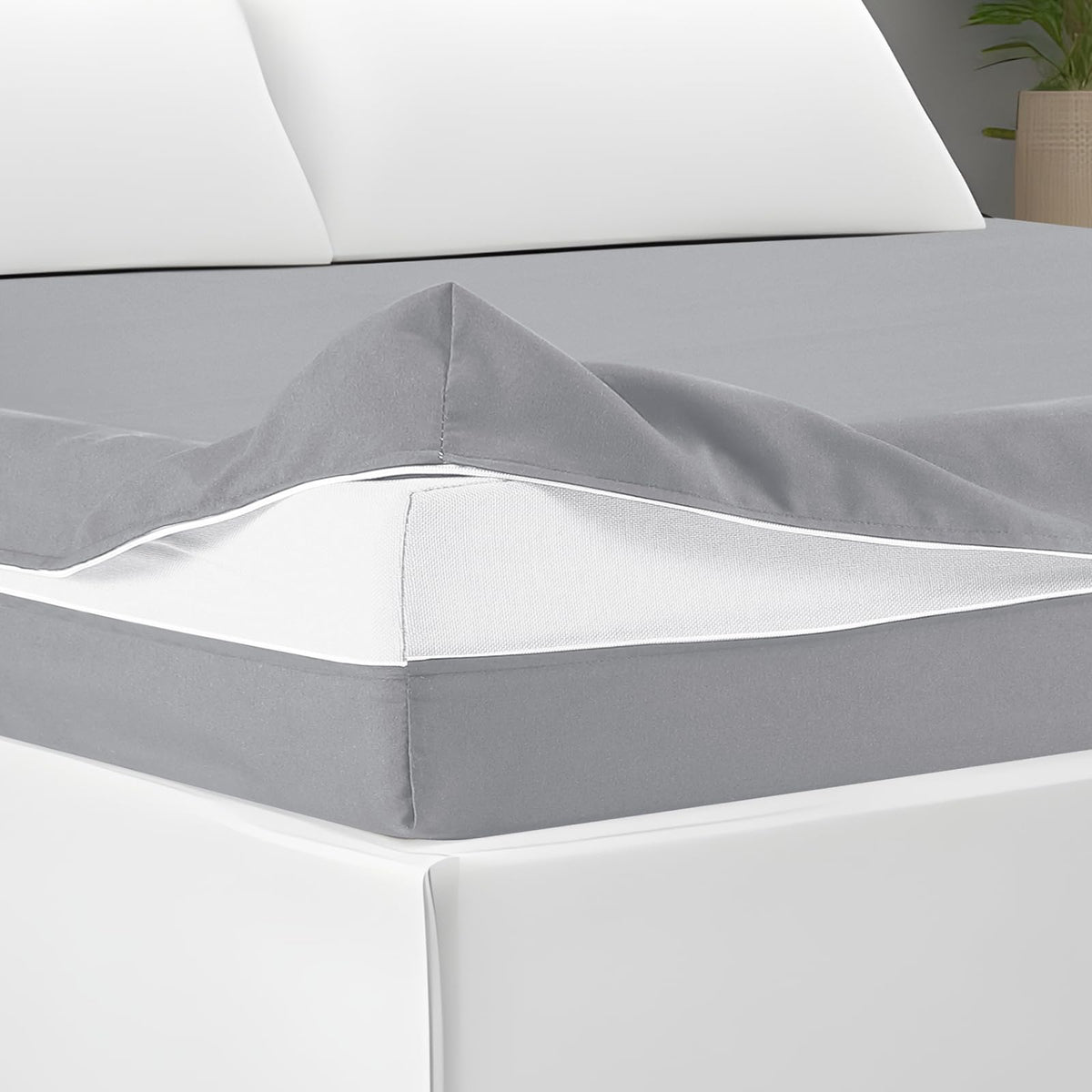 HunnmingRe Zippered Mattress Protector Fitted, Light Gray, Full,12-16in