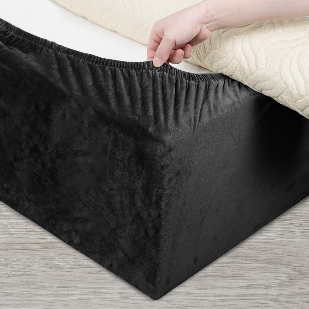 Velvet Bed Frame Cover, Bed Base Wrap Cover, Alternative to Traditional Valance Bed Sheet Skirt Cover, Fully Elastic Around The Base of Your Bed, Easy to Install(Camel, Queen Bed Width:59-63")