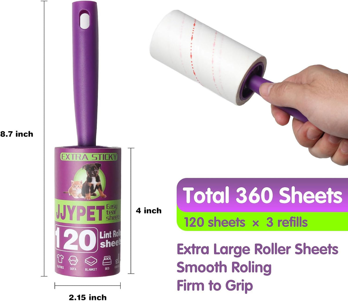 Lint Rollers for Pet Hair Extra Sticky 360 Sheets Dog and Cat Lint Remover