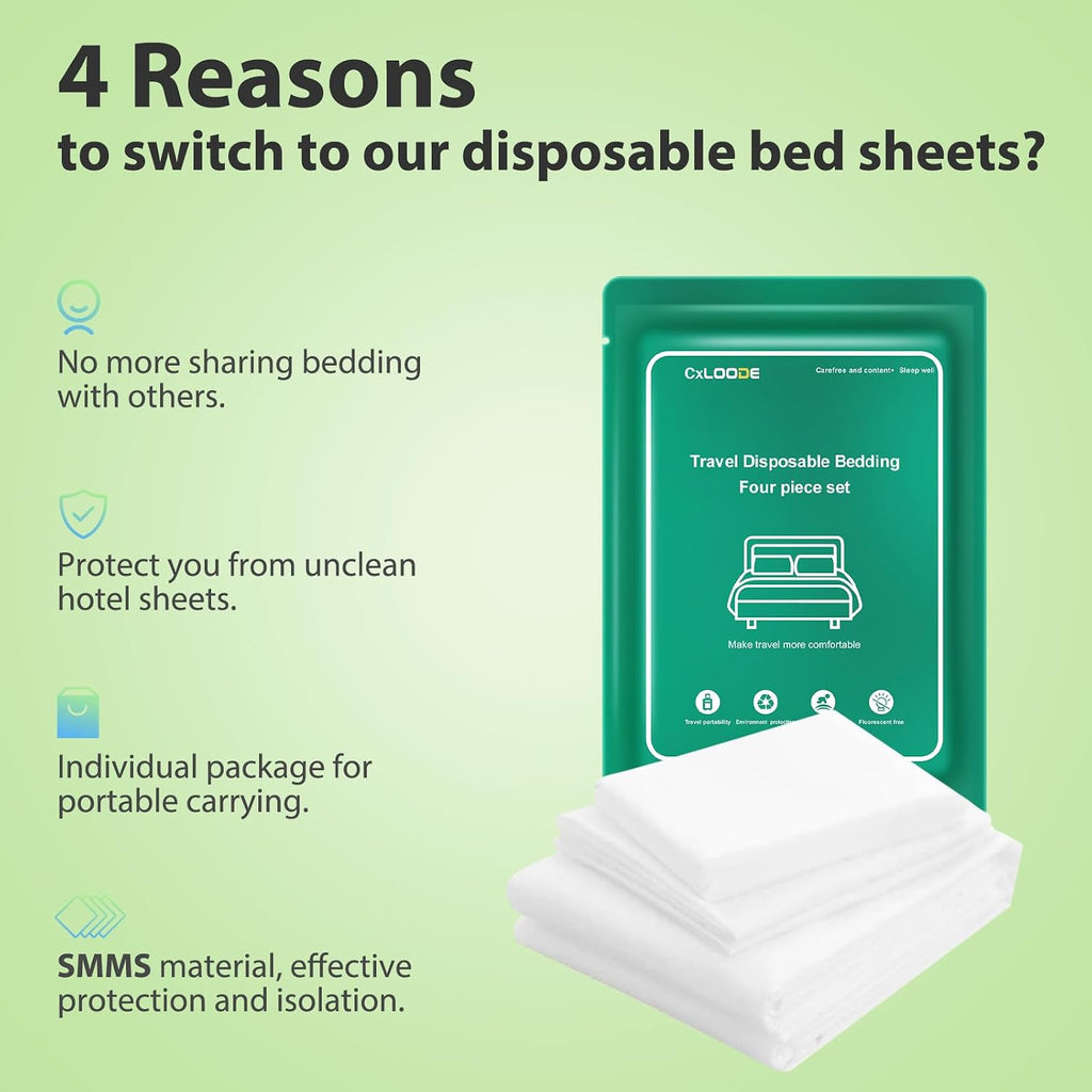 4 Pack Disposable Bed Sheet Queen Size for Travel