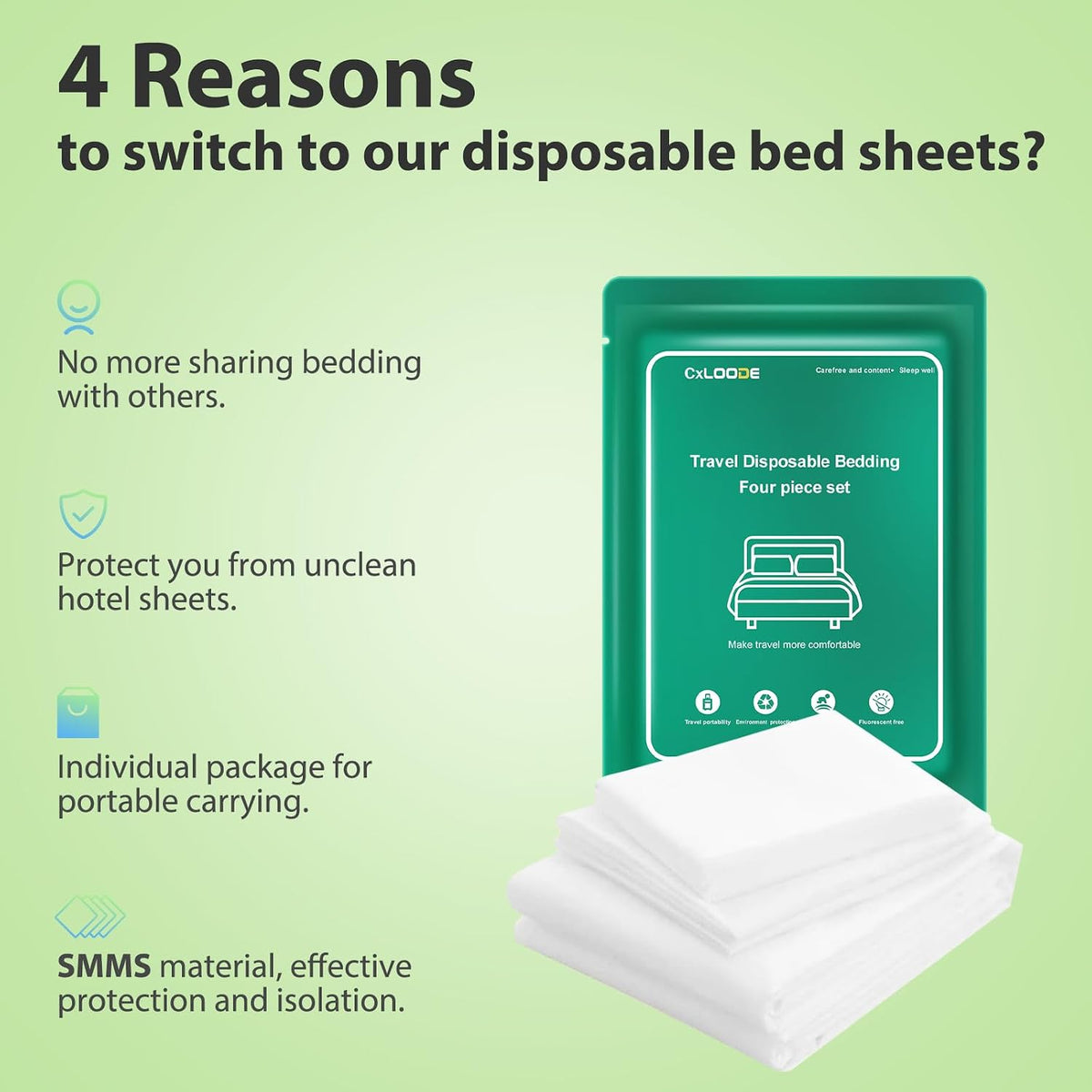 4 Pack Disposable Bed Sheet Queen Size for Travel