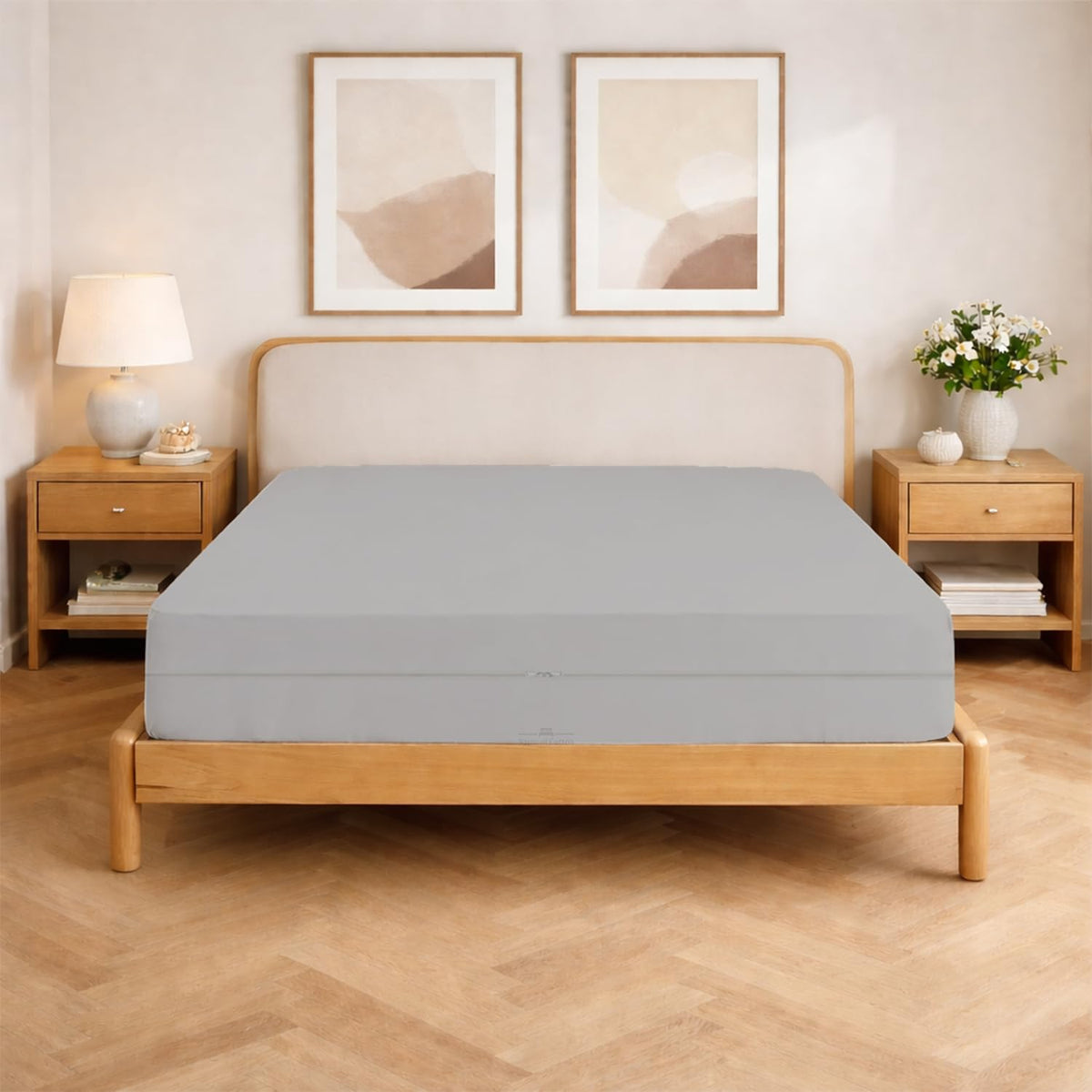 Queen Size Microfiber 1 PC Zipper Fitted Sheet 4 Inch Deep , Dark Grey