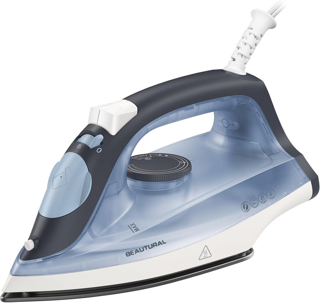 BEAUTURAL Compact Steam Iron for Clothes with Non-Stick Soleplate, Blue