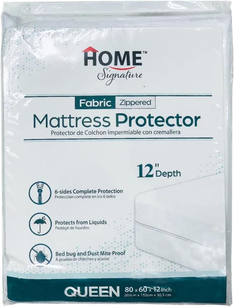 Zippered Waterproof Mattress Protector – 6-Sided Encasement, Bed Bug & Dust Mite Proof, 12” Deep Cover for Full Protection (Queen)