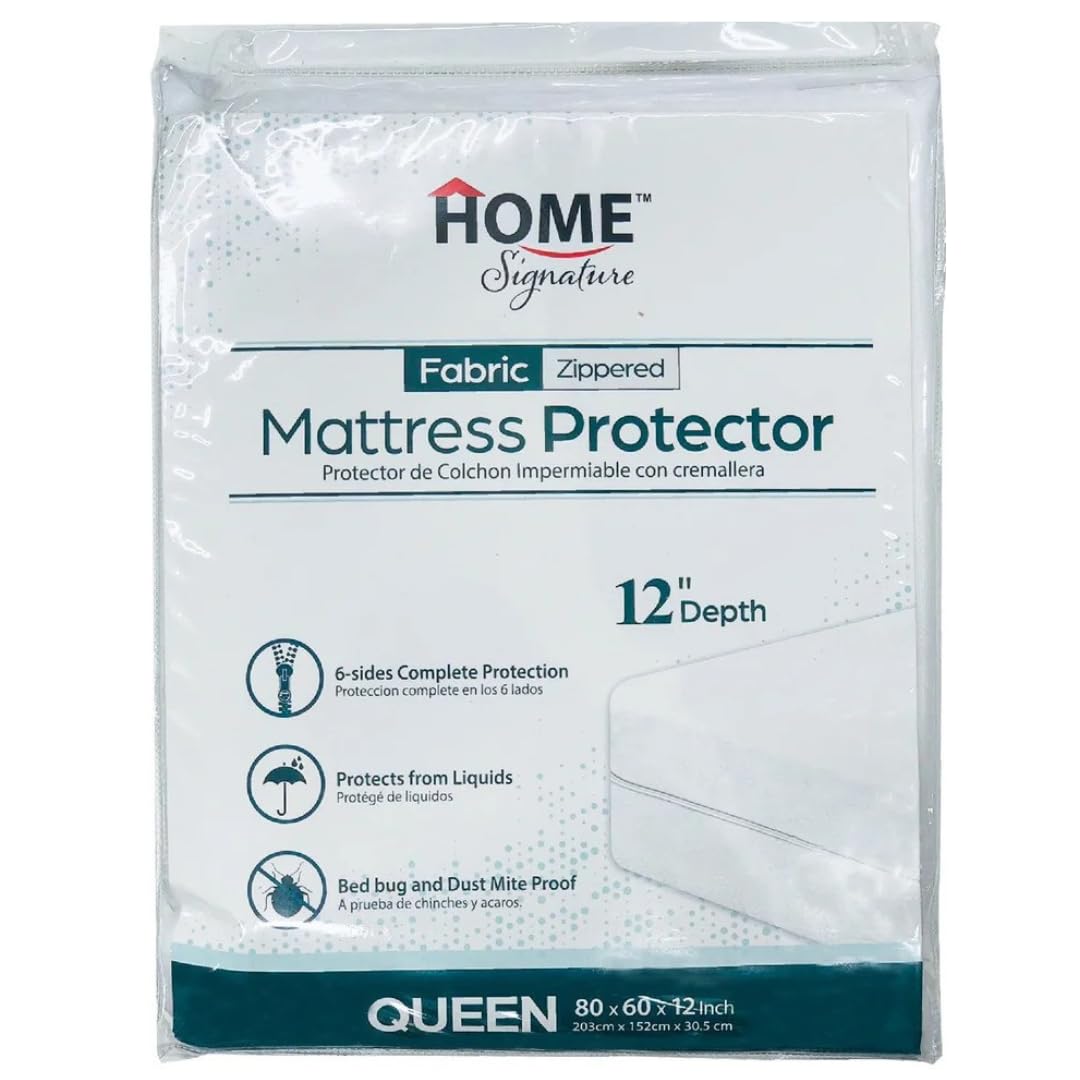Zippered Waterproof Mattress Protector – 6-Sided Encasement, Bed Bug & Dust Mite Proof, 12” Deep Cover for Full Protection (Queen)