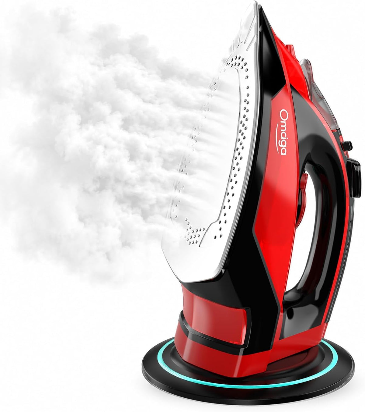 OMAIGA Cordless Steam Iron for Clothes, 1500W, Ceramic Soleplate, Red