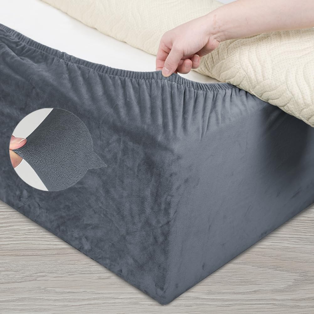 Velvet Bed Frame Cover, Bed Base Wrap Cover, Alternative to Traditional Valance Bed Sheet Skirt Cover, Fully Elastic Around The Base of Your Bed, Easy to Install(Camel, Queen Bed Width:59-63")