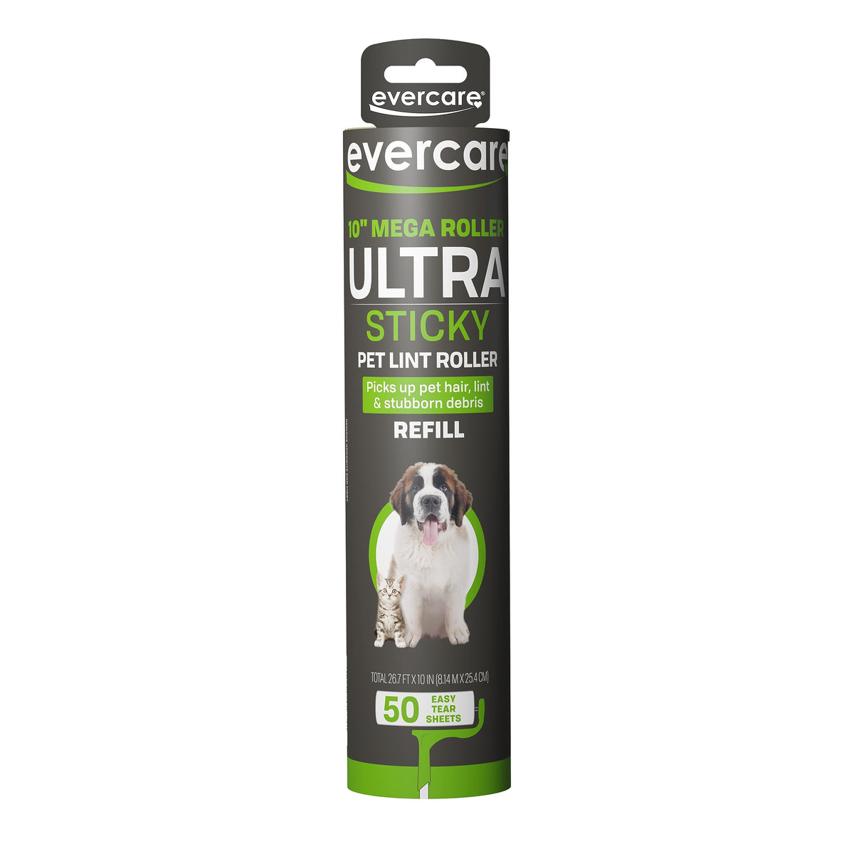 Evercare 10-Inch Mega All-Purpose Pet Hair Lint Roller Refill, 50 Sheets – Sticky Roller for Pet Hair, Cat & Dog Hair Remover, Lint Remover, Pet Hair Remover for Furniture, Clothing & Cars