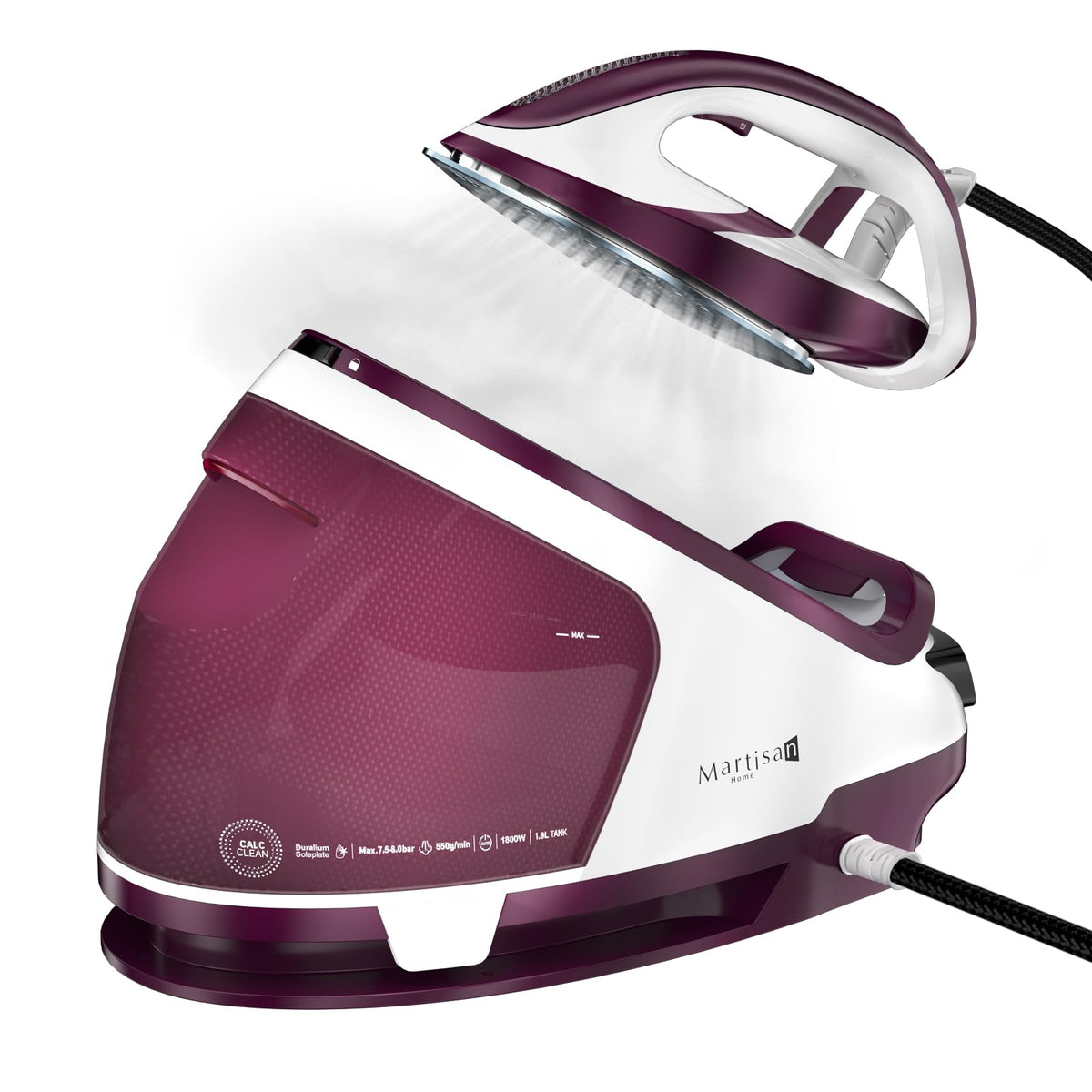 Martisan Steam Iron for clothes, 1800W, Nano Ceramic Soleplate, Dynamic Steam Burst, Precise Thermostat for All Fabrics, Auto-off, Fast Heating, Self-Clean, 4-in-1 Iron, Anti-Drip, Anti-Calc