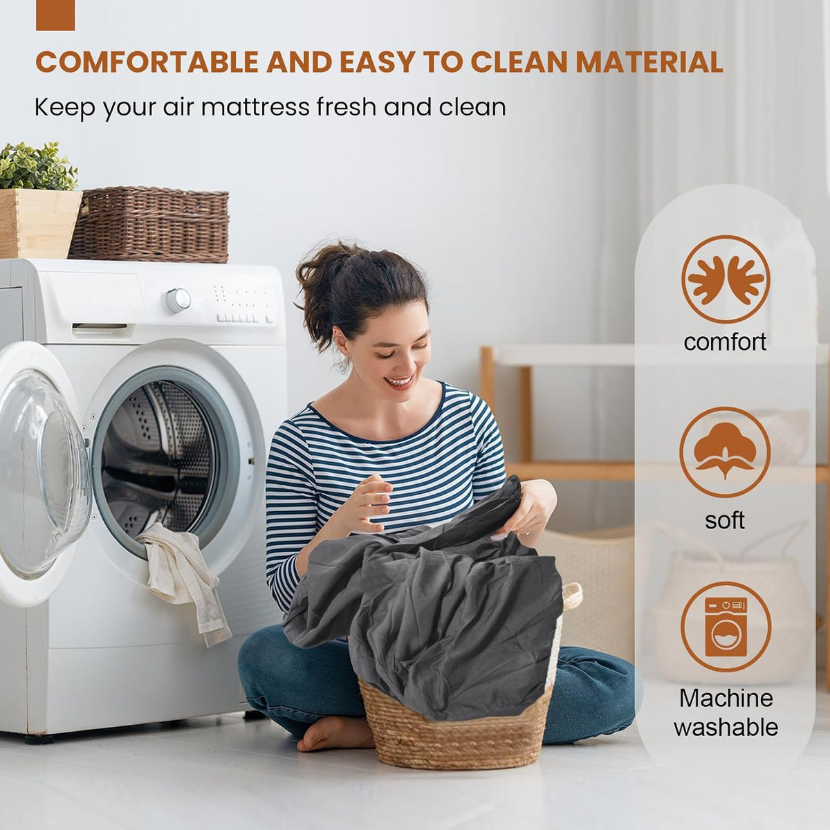 Queen Sheet for Air Mattress, 18'' Deep Soft Air Mattress Sheets- Inflatable Without Removal, Breathable Air Bed Mattress Cover Topper Protector, Fitted Sheet Full with Elastic Loop Hem, Gray
