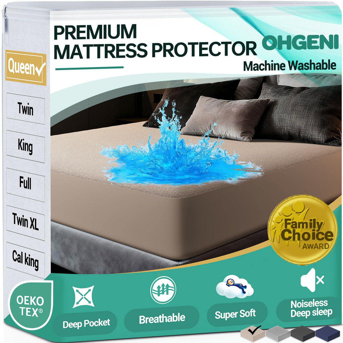 OhGeni Waterproof Mattress Protector, Queen Size Mattress Pad Fitted with Deep Pocket 6"-18", Breathable Noiseless & Soft, Washable Dirt-Proof Mattress Cover for Home, Bedroom, White,Daybed Cover
