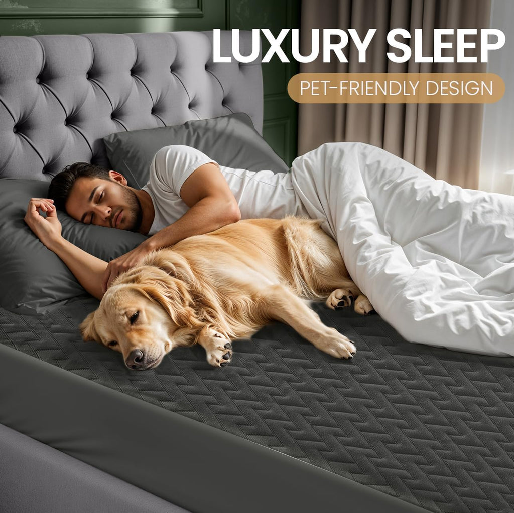Premium Waterproof Mattress Protector Queen Size, Gray, 17" Deep Pocket