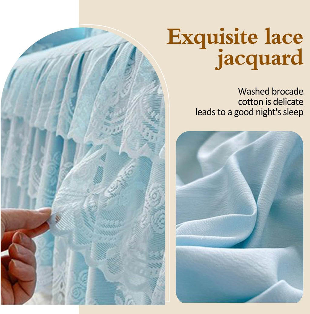 Three Layers Lace Bed Sheet Skirt for Queen Bed - 17in. Drop, Ruffle Bed Skirt Wrap Around Bed Skirt, Anti Wrinkle