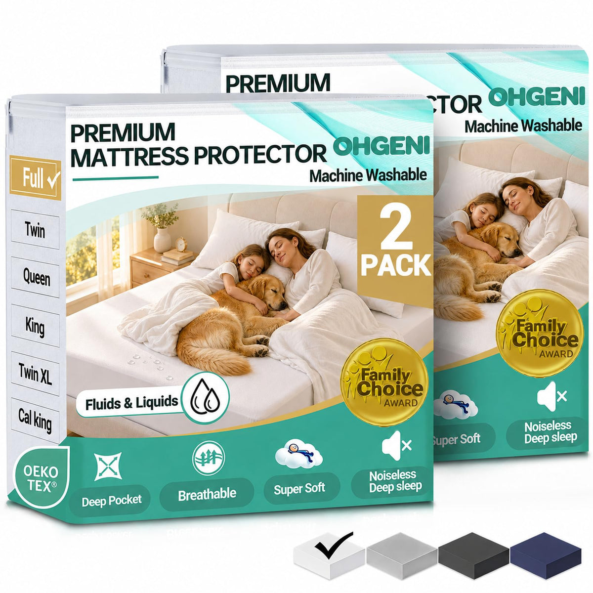 OhGeni Waterproof Mattress Protector, Queen Size Mattress Pad Fitted with Deep Pocket 6"-18", Breathable Noiseless & Soft, Washable Dirt-Proof Mattress Cover for Home, Bedroom, White,Daybed Cover