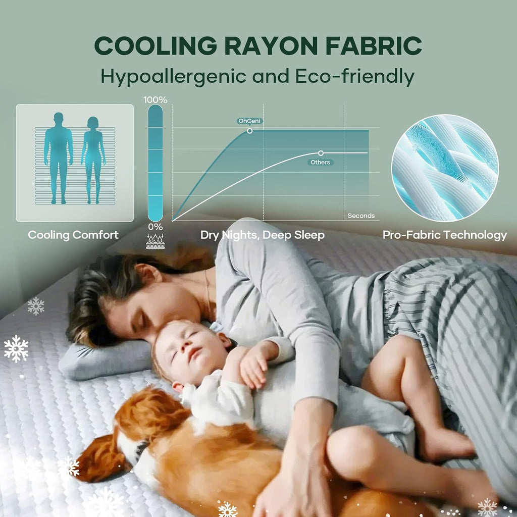 OhGeni Waterproof Mattress Protector,King Size Soft Bamboo Viscose Top Layer Pad,3D-Air Fabric Cooling Breathable Fitted Sheets,Washable Bed Cover,Deep Pocket Noiseless Over 99 Count Hex Bumps