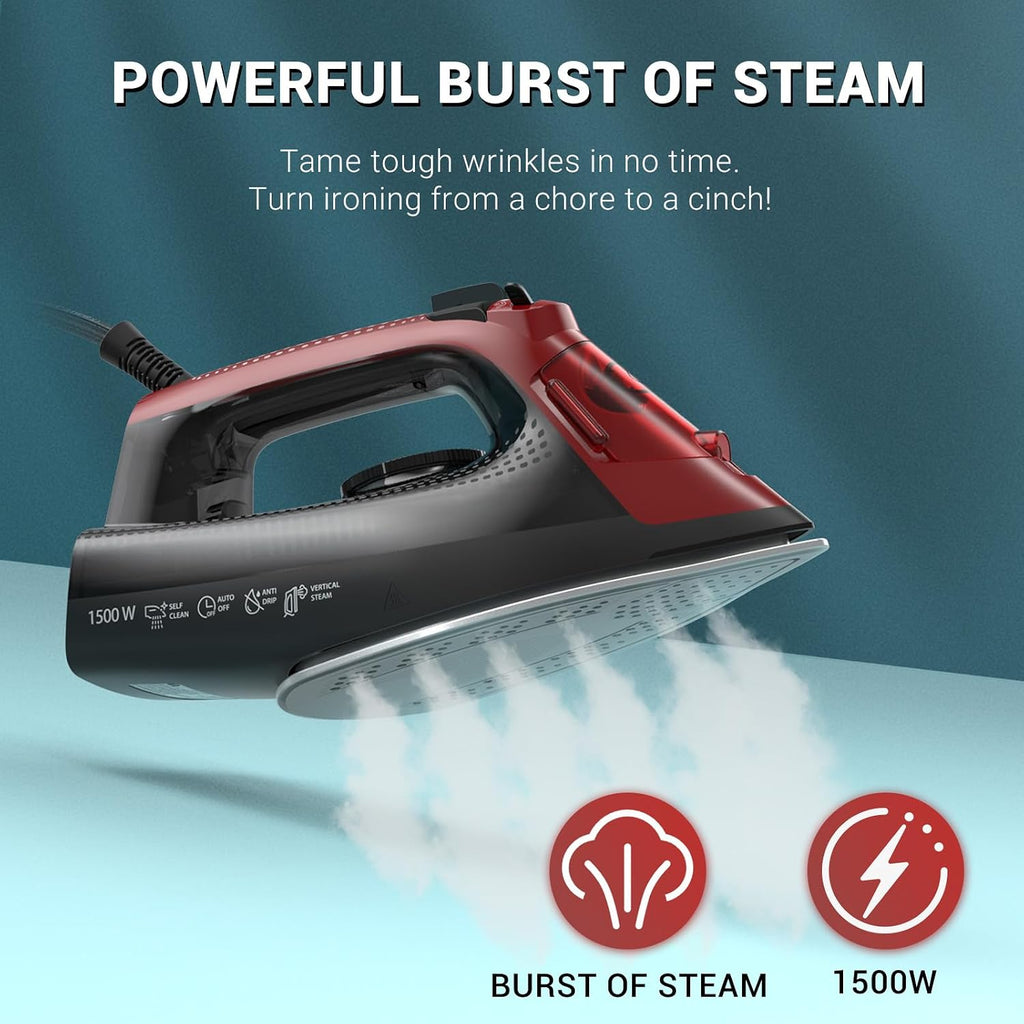 BEAUTURAL Steam Iron for Clothes, Ceramic-Coated Soleplate, 1500W, Black
