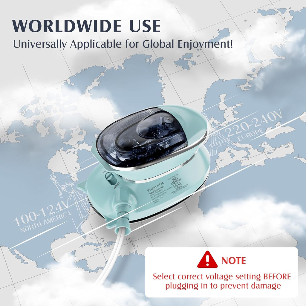 PIOMATIC Travel Iron Mini with Steam for Clothes with Dual Voltage