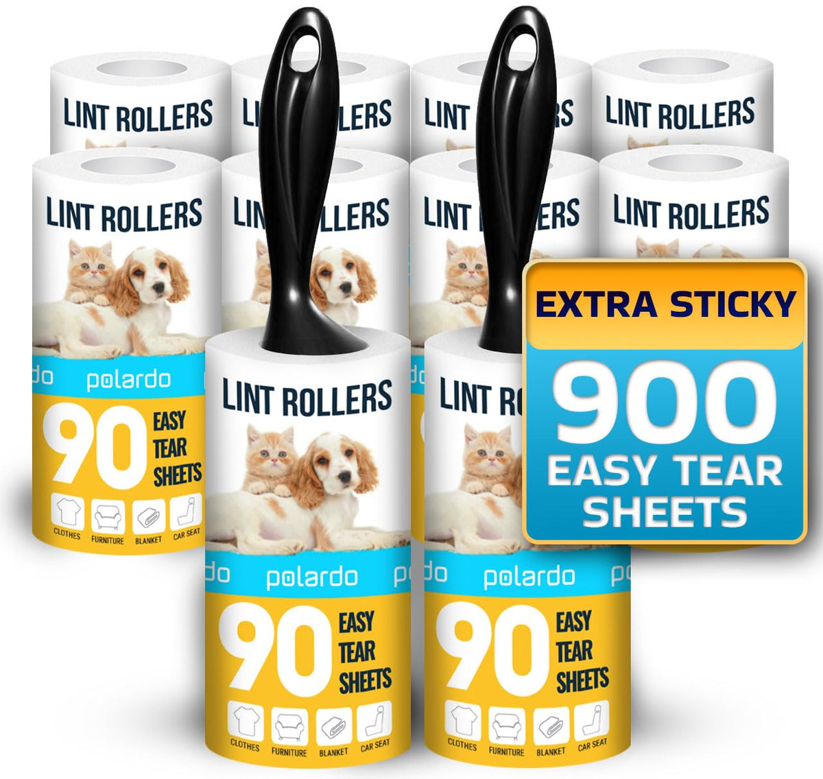 Lint Rollers for Pet Hair, White, Sticky Remover for Couch, Clothes, Furniture and Carpet, Dog and Cat Fur Remover, Animal Fuzz, 5 Large Sticky Rollers