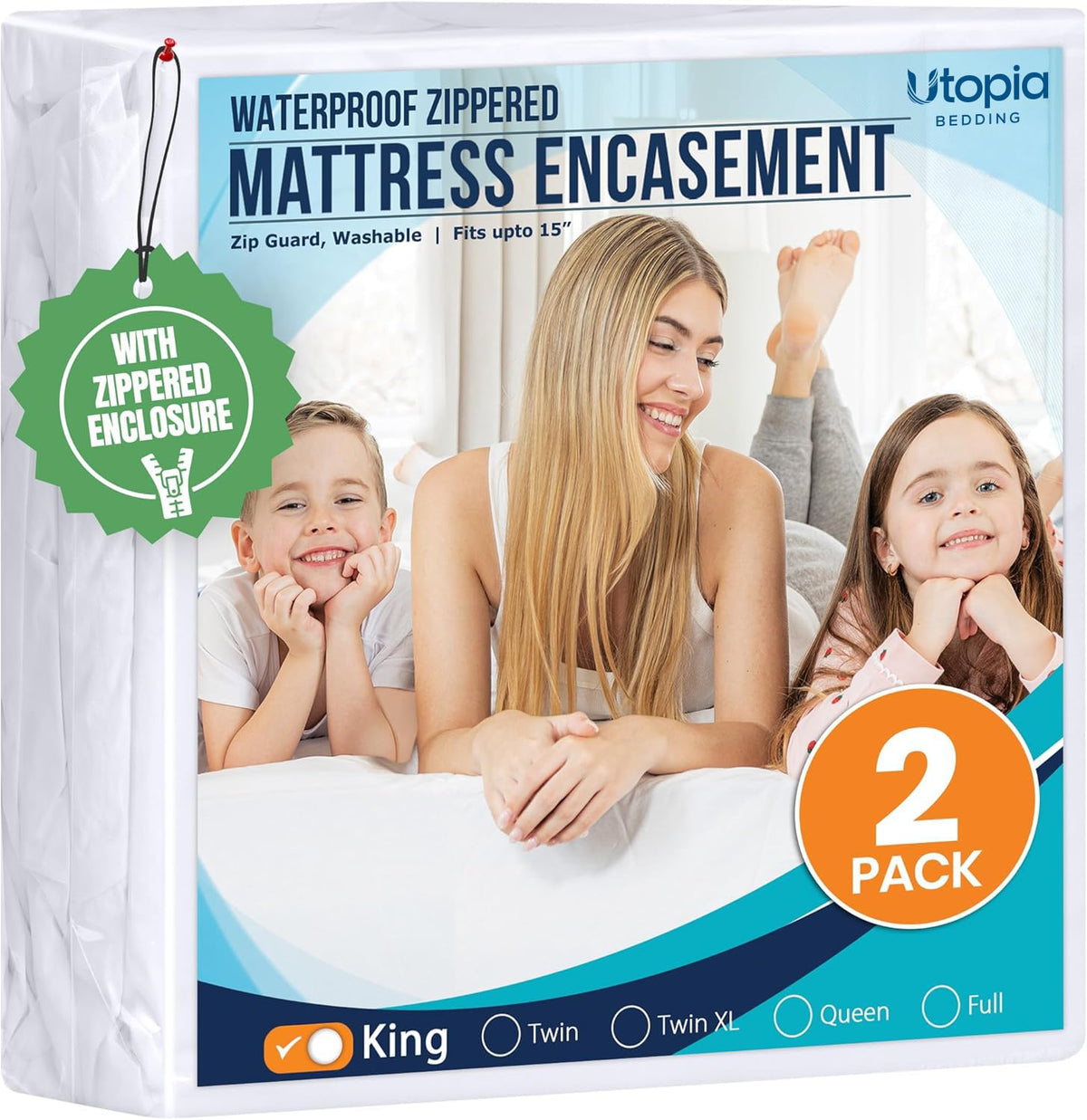 Utopia Bedding Waterproof Mattress Protector Queen Size, Zippered Mattress Encasement Bed Bug and Dust Mite Proof, Absorbent Six-Sided Mattress Cover