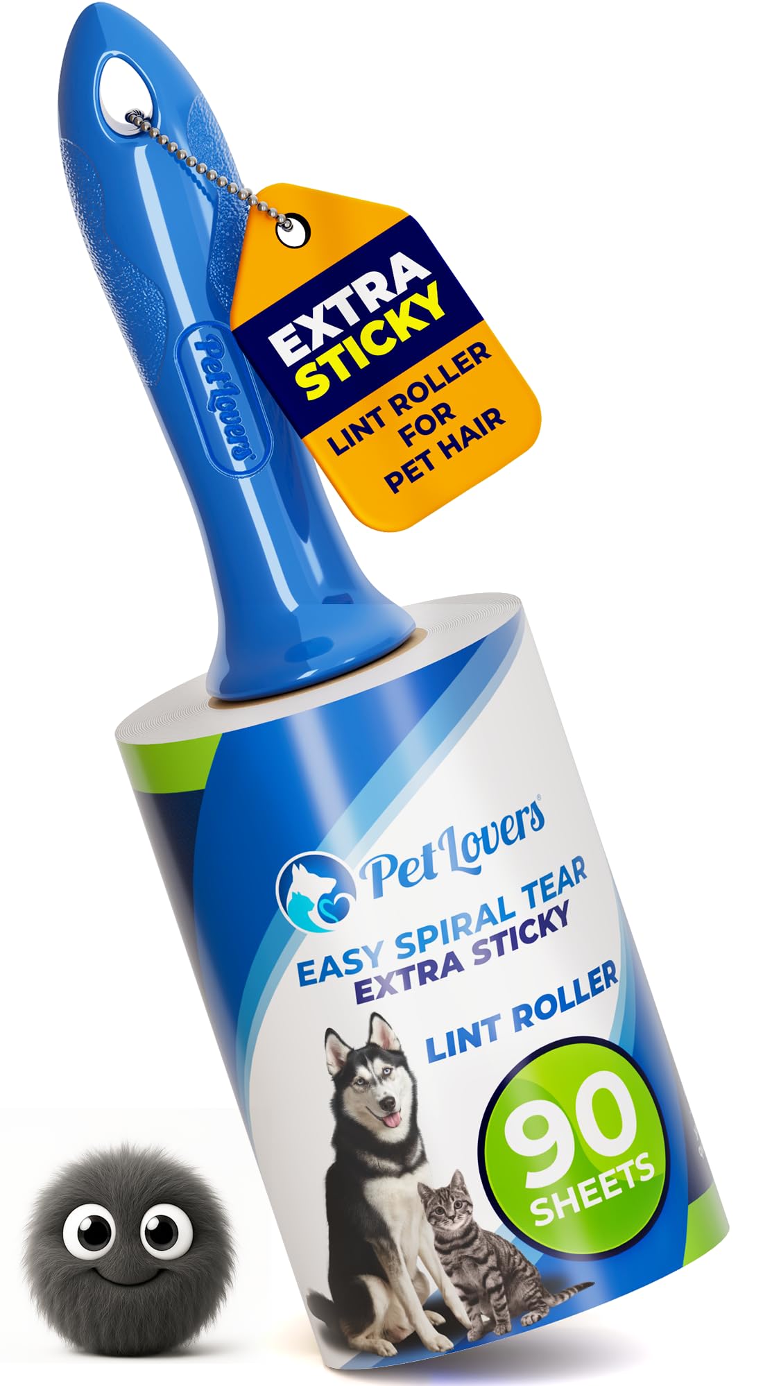 PetLovers Extra Sticky Lint Roller Mega Value Set 450 Sheets for Pet Hair Removal and Clothes, Dog and Cat Lint Remover 5 Pack