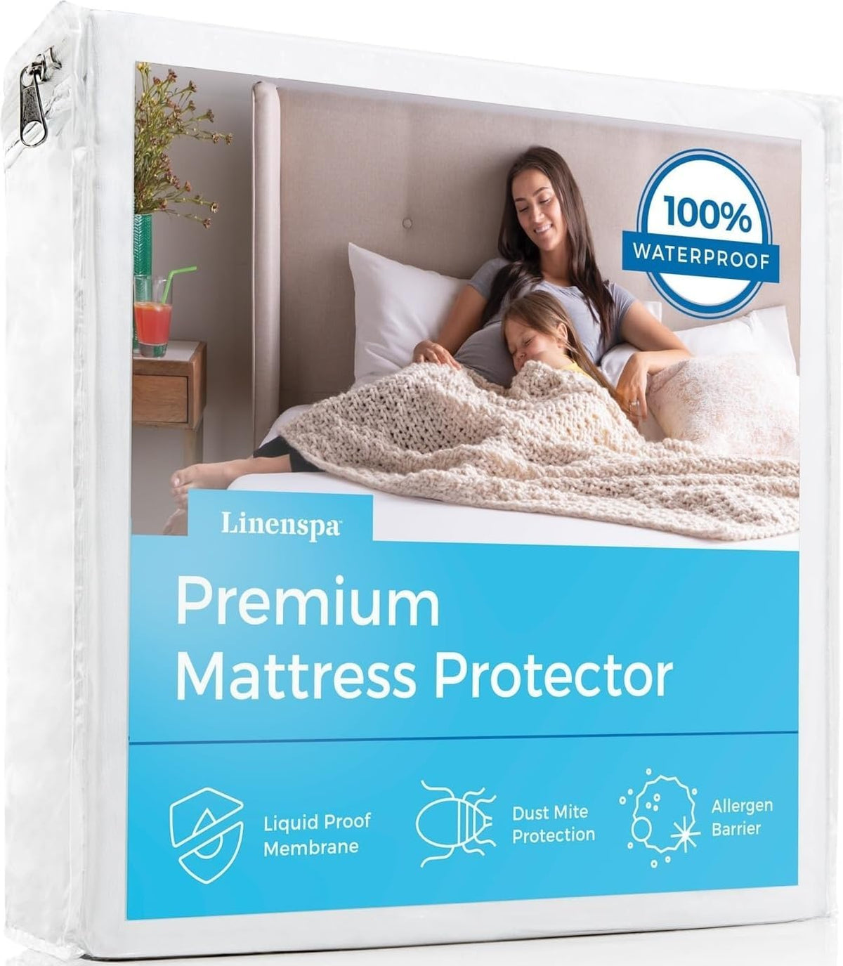 Linenspa Waterproof Mattress Protector, Twin XL Size – Fitted Sheet Style, Breathable, Machine Washable & Dryer Safe, White