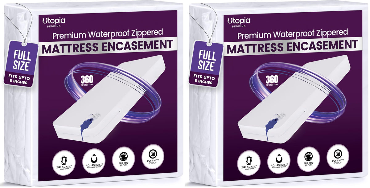 Waterproof Zippered Mattress Protector Queen Size, 12" Deep Pocket
