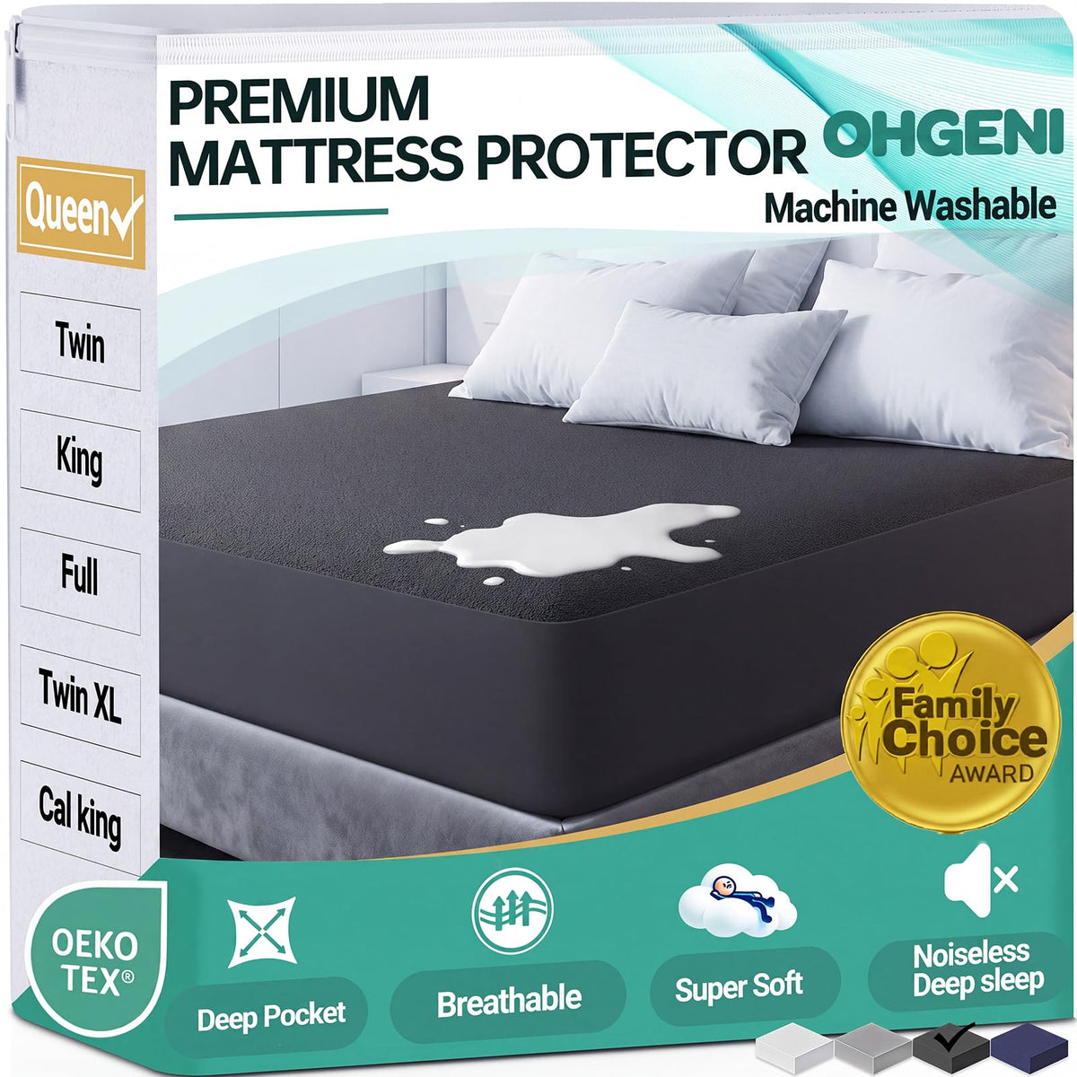 OhGeni Waterproof Mattress Protector, Queen Size Mattress Pad Fitted with Deep Pocket 6"-18", Breathable Noiseless & Soft, Washable Dirt-Proof Mattress Cover for Home, Bedroom, White,Daybed Cover