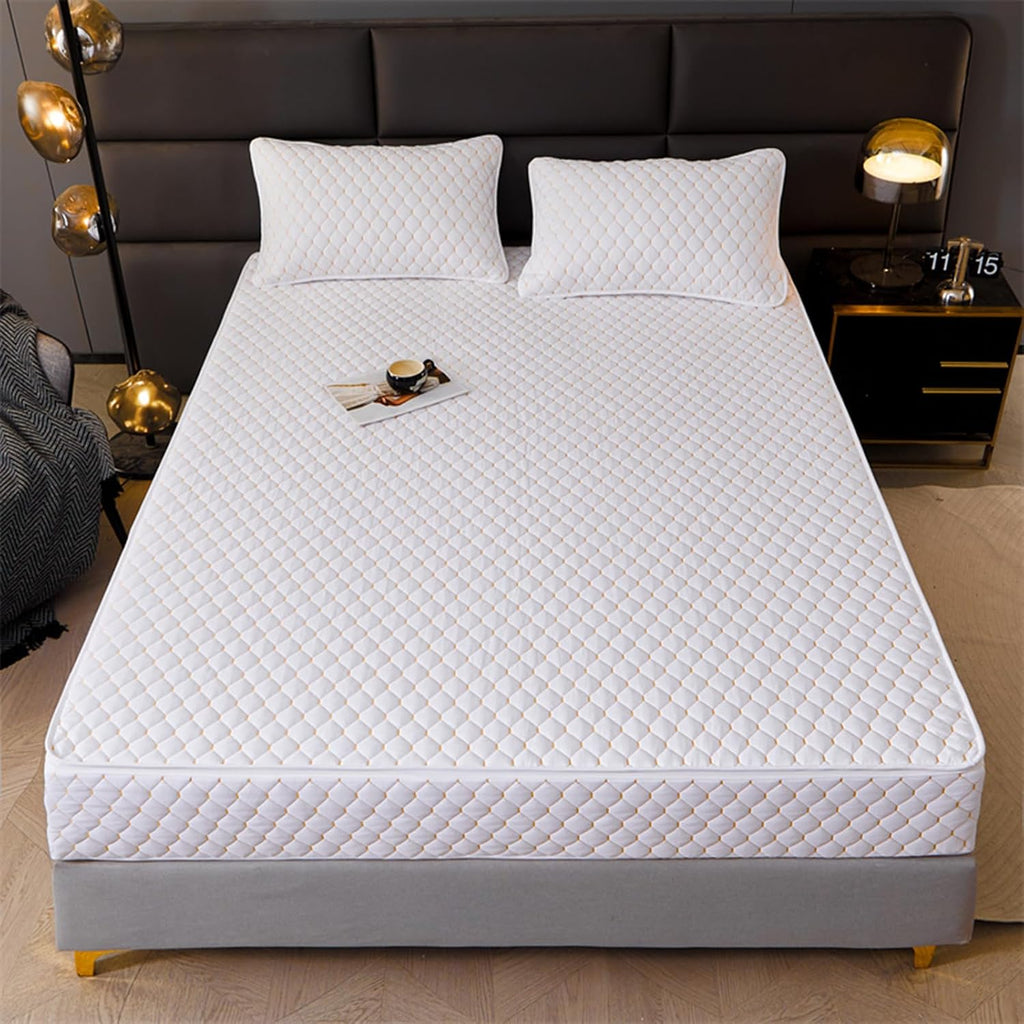 Mattress protector Double Mattress Cover Zipped Quilted Mattress Protector Single/Small Double/King Bed Mattress Topper Cover Fully Total Encasement Cover Anti-dust Washable Fitted Sheet(White a,160x2