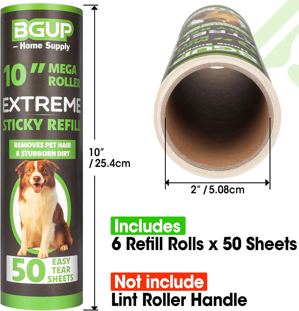 10 Inch Lint Roller Refills, 6 Rolls 300 Sheets Large Lint Rollers for Pet Hair Extra Sticky, Easily Remove Carpets, Clothes, Couch and Curtains Dust (Not Include Lint Roller Handle)
