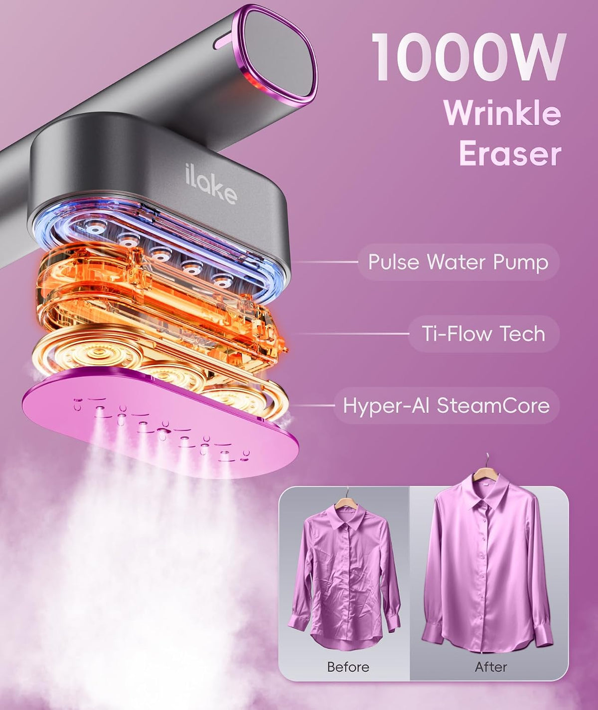 Steamer for Clothes, 1000W Portable Garment Steamer Travel Size, 100-240V Dual Voltage, 120ml Tank Handheld Steam & Iron 2 in 1, for Home, Business, Global & Europe Traveling