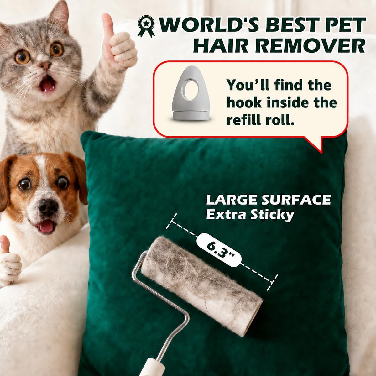 Large Lint Roller, 540 Sheets with Detachable, Extendable Long Handle