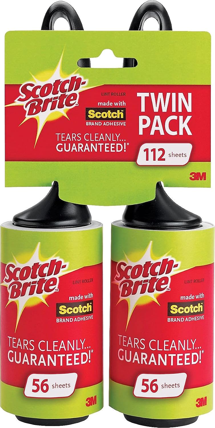 Scotch-Brite Lint Roller, Works Great On Pet Hair, 2 Rollers, 56 Sheets Per Roller, 112 Sheets Total
